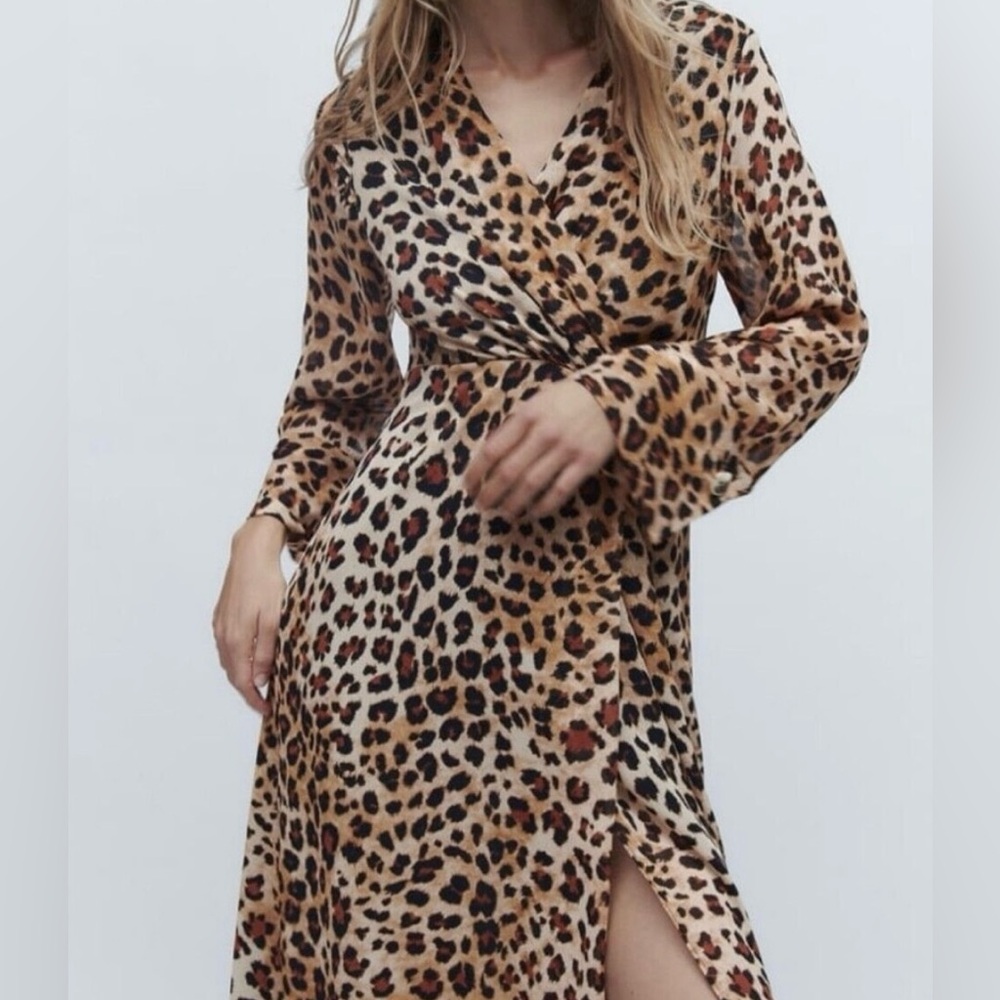 Zara Leopard Print dress size large. Barely worn. Gorgeous. Size Large.
